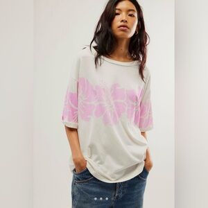 Floral Print Women's Top - Pink and White the bureau for free people size large
